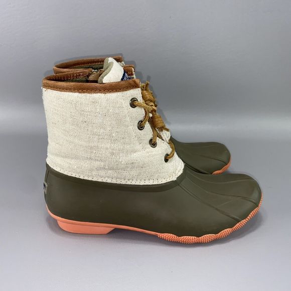 Sperry Top-Sider Boots‎ Womens 8M Green/Cream Waterproof Rubber Duck Zip Preppy - Picture 3 of 12